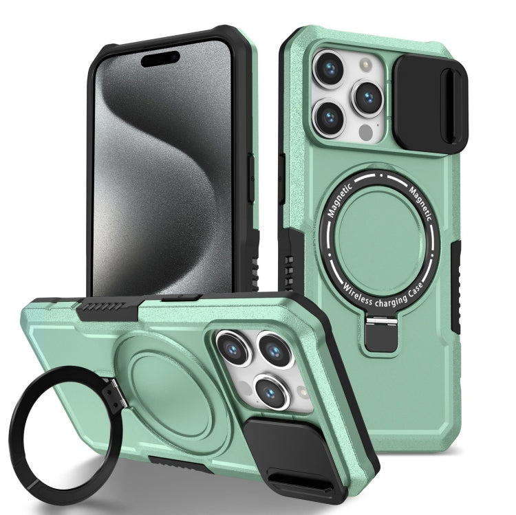 For iPhone 15 Pro Sliding Camshield MagSafe Holder TPU Hybrid PC Phone Case(Light Blue) - HoMEdemic™ 