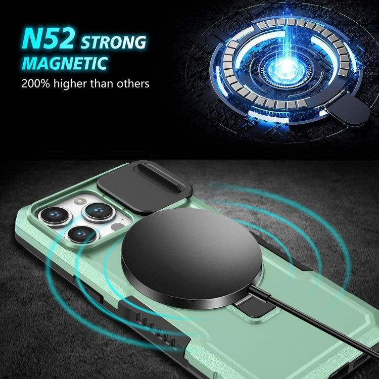 For iPhone 15 Pro Sliding Camshield MagSafe Holder TPU Hybrid PC Phone Case(Light Blue) - HoMEdemic™ 