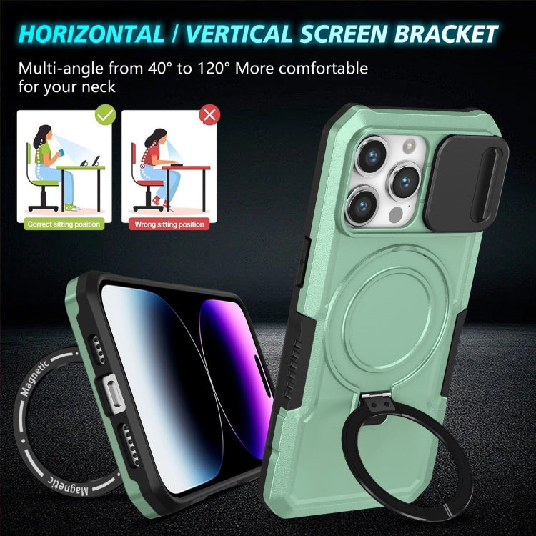 For iPhone 15 Pro Sliding Camshield MagSafe Holder TPU Hybrid PC Phone Case(Light Blue) - HoMEdemic™ 