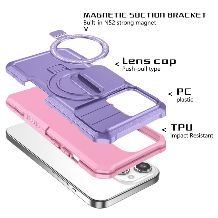 For iPhone 15 Pro Sliding Camshield MagSafe Holder TPU Hybrid PC Phone Case(Pink Purple) - HoMEdemic™ 