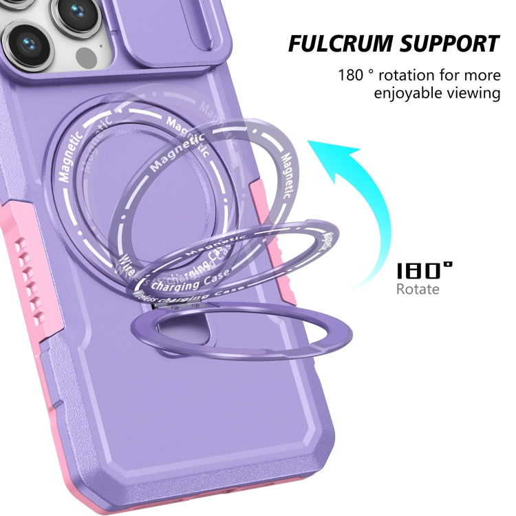 For iPhone 15 Pro Sliding Camshield MagSafe Holder TPU Hybrid PC Phone Case(Pink Purple) - HoMEdemic™ 