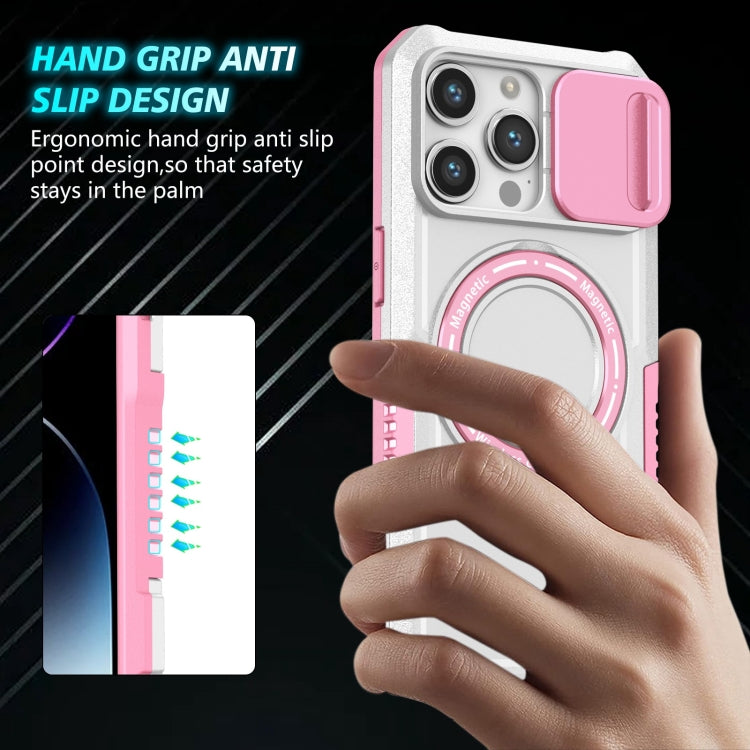 For iPhone 15 Pro Sliding Camshield MagSafe Holder TPU Hybrid PC Phone Case(Pink White) - HoMEdemic™ 
