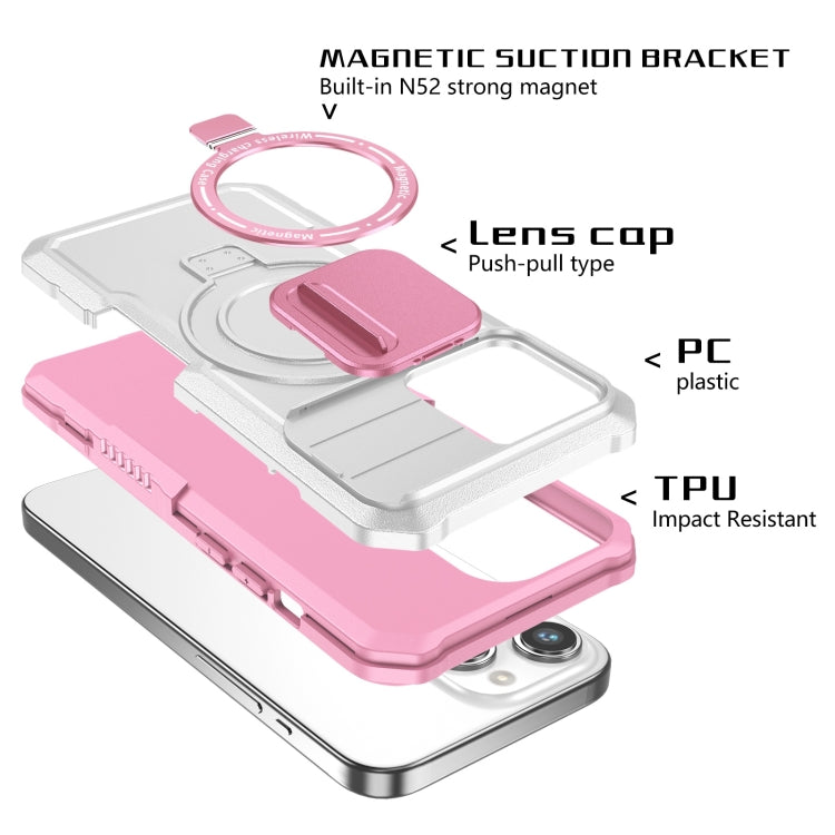For iPhone 15 Pro Sliding Camshield MagSafe Holder TPU Hybrid PC Phone Case(Pink White) - HoMEdemic™ 