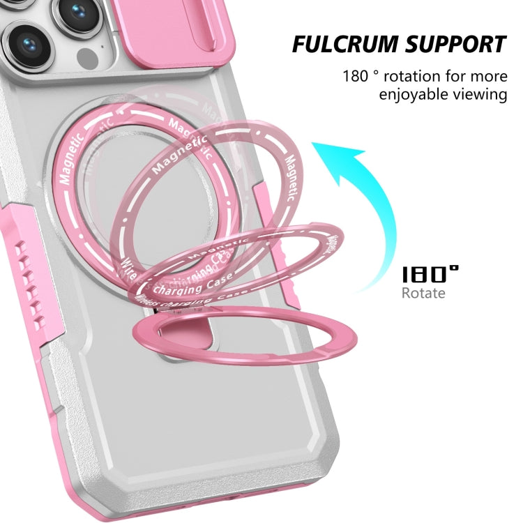For iPhone 15 Pro Sliding Camshield MagSafe Holder TPU Hybrid PC Phone Case(Pink White) - HoMEdemic™ 