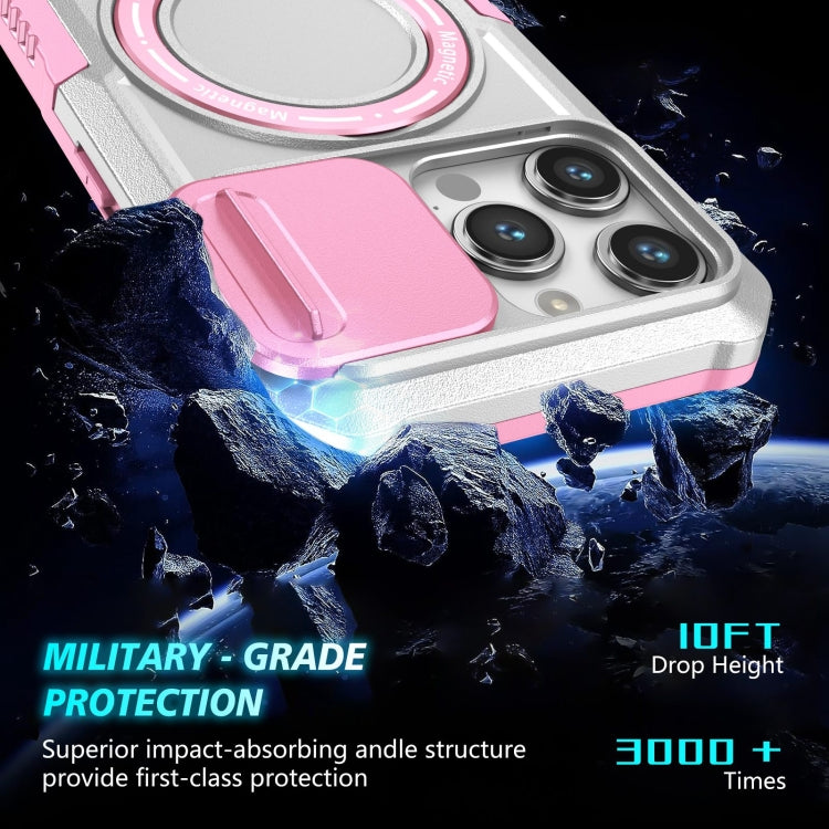 For iPhone 15 Pro Sliding Camshield MagSafe Holder TPU Hybrid PC Phone Case(Pink White) - HoMEdemic™ 