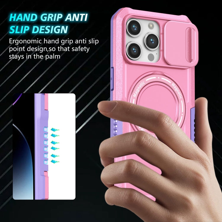 For iPhone 15 Pro Sliding Camshield MagSafe Holder TPU Hybrid PC Phone Case(Purple Pink) - HoMEdemic™ 