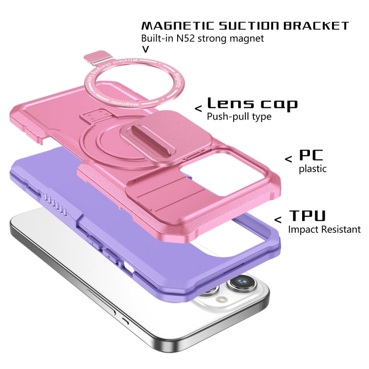 For iPhone 15 Pro Sliding Camshield MagSafe Holder TPU Hybrid PC Phone Case(Purple Pink) - HoMEdemic™ 