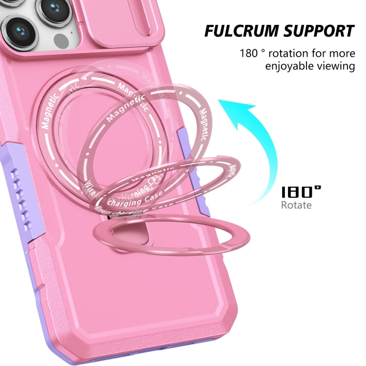 For iPhone 15 Pro Sliding Camshield MagSafe Holder TPU Hybrid PC Phone Case(Purple Pink) - HoMEdemic™ 