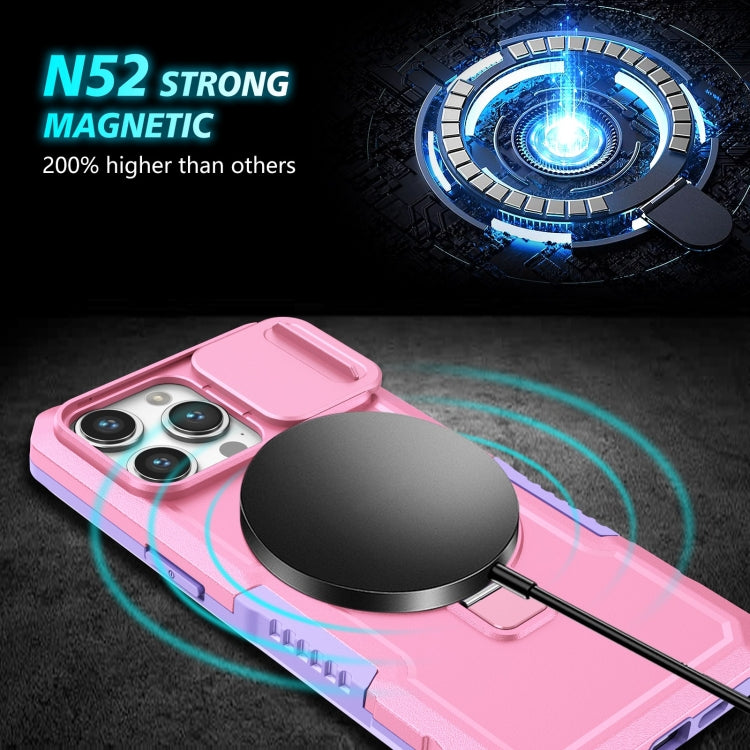 For iPhone 15 Pro Sliding Camshield MagSafe Holder TPU Hybrid PC Phone Case(Purple Pink) - HoMEdemic™ 