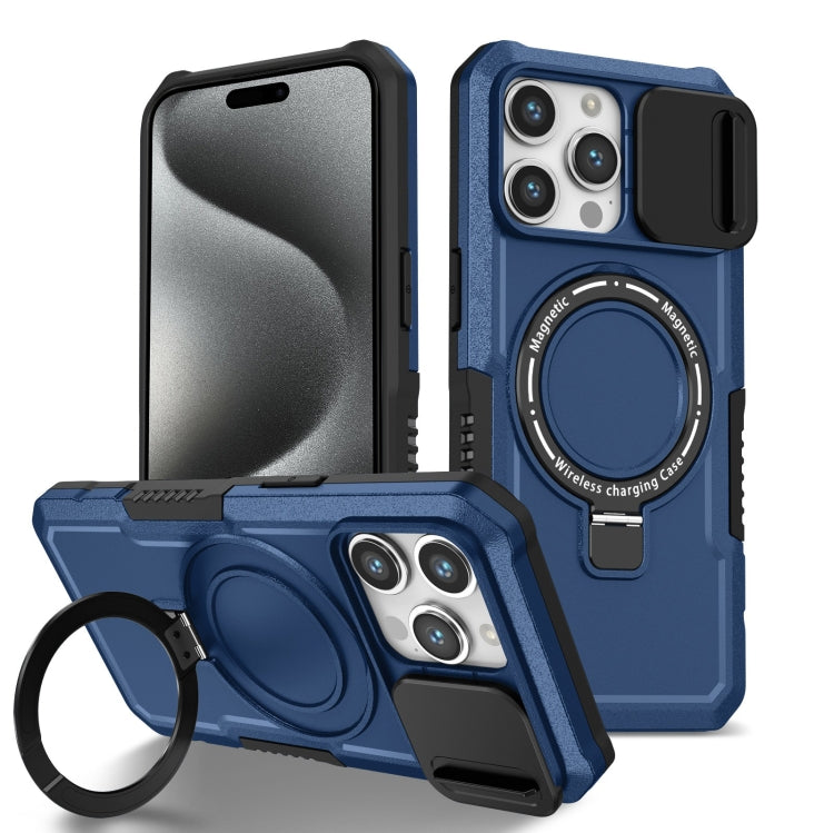 For iPhone 15 Pro Sliding Camshield MagSafe Holder TPU Hybrid PC Phone Case(Royal Blue) - HoMEdemic™ 