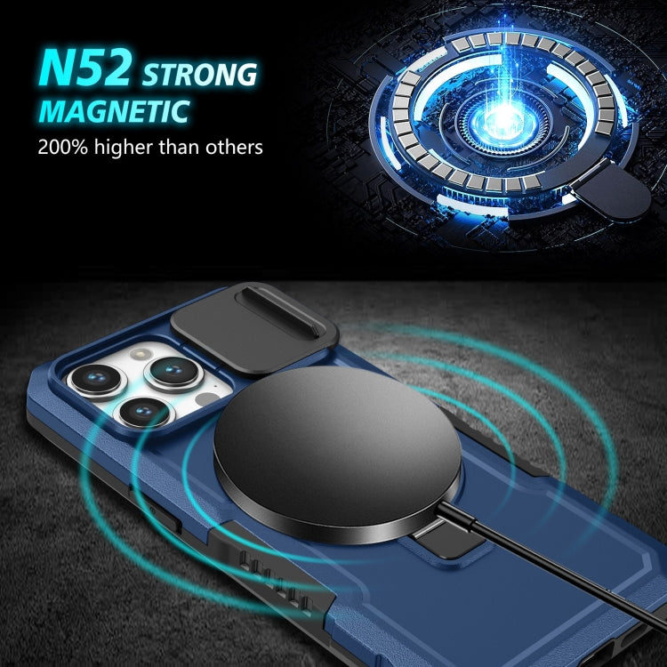 For iPhone 15 Pro Sliding Camshield MagSafe Holder TPU Hybrid PC Phone Case(Royal Blue) - HoMEdemic™ 
