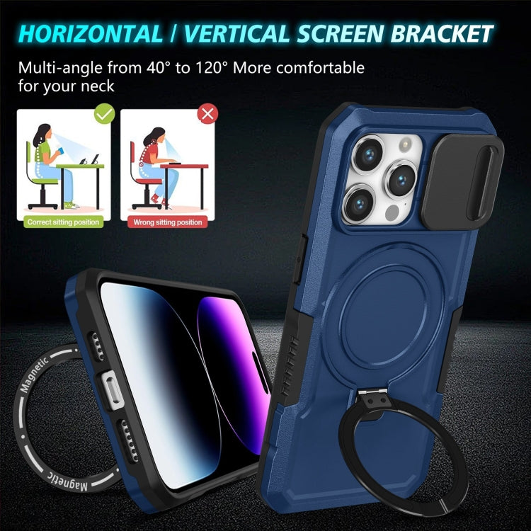 For iPhone 15 Pro Sliding Camshield MagSafe Holder TPU Hybrid PC Phone Case(Royal Blue) - HoMEdemic™ 