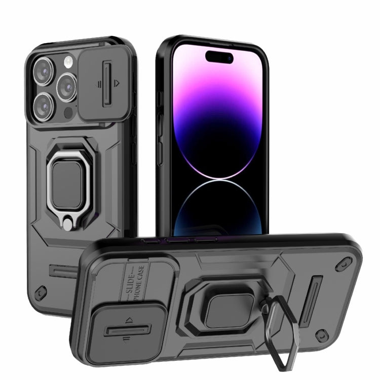 For iPhone 15 Pro Sliding Camshield TPU + PC Shockproof Phone Case with Holder(Black) - HoMEdemic™ 