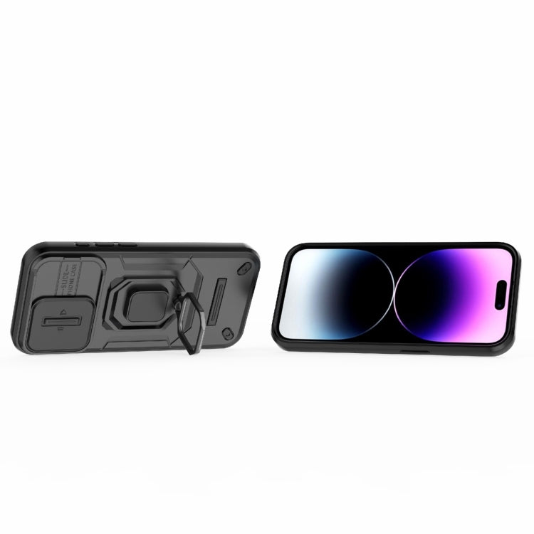 For iPhone 15 Pro Sliding Camshield TPU + PC Shockproof Phone Case with Holder(Black) - HoMEdemic™ 