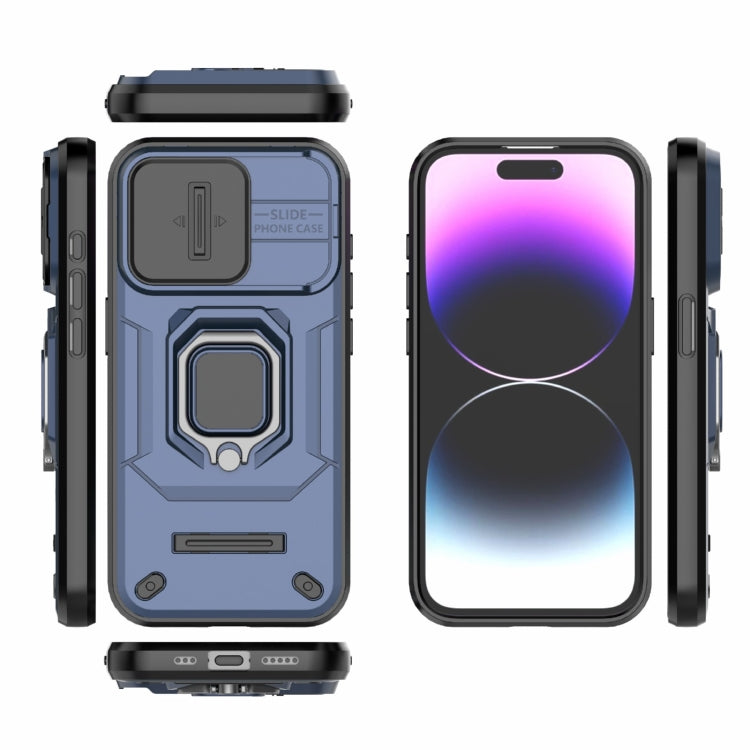 For iPhone 15 Pro Sliding Camshield TPU + PC Shockproof Phone Case with Holder(Blue) - HoMEdemic™ 