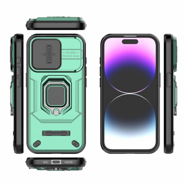 For iPhone 15 Pro Sliding Camshield TPU + PC Shockproof Phone Case with Holder(Green) - HoMEdemic™ 