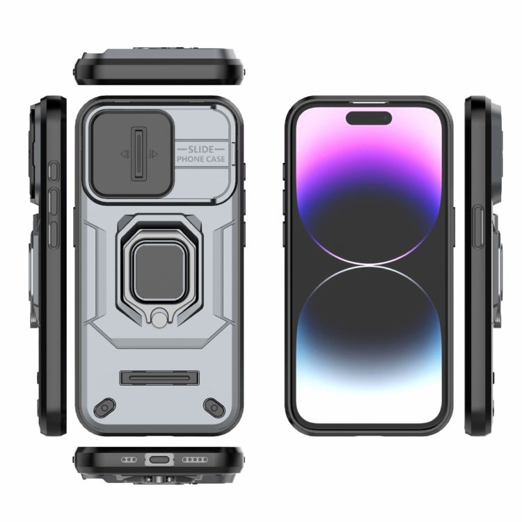 For iPhone 15 Pro Sliding Camshield TPU + PC Shockproof Phone Case with Holder(Grey) - HoMEdemic™ 