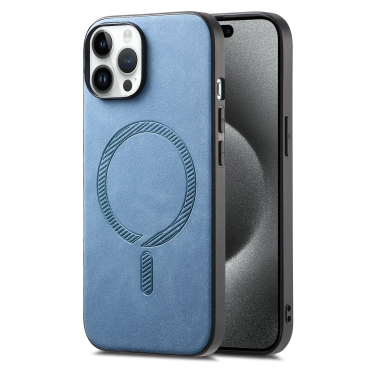 For iPhone 15 Pro Solid Color Retro Magsafe PU Back Cover Phone Case(Blue) - HoMEdemic™ 