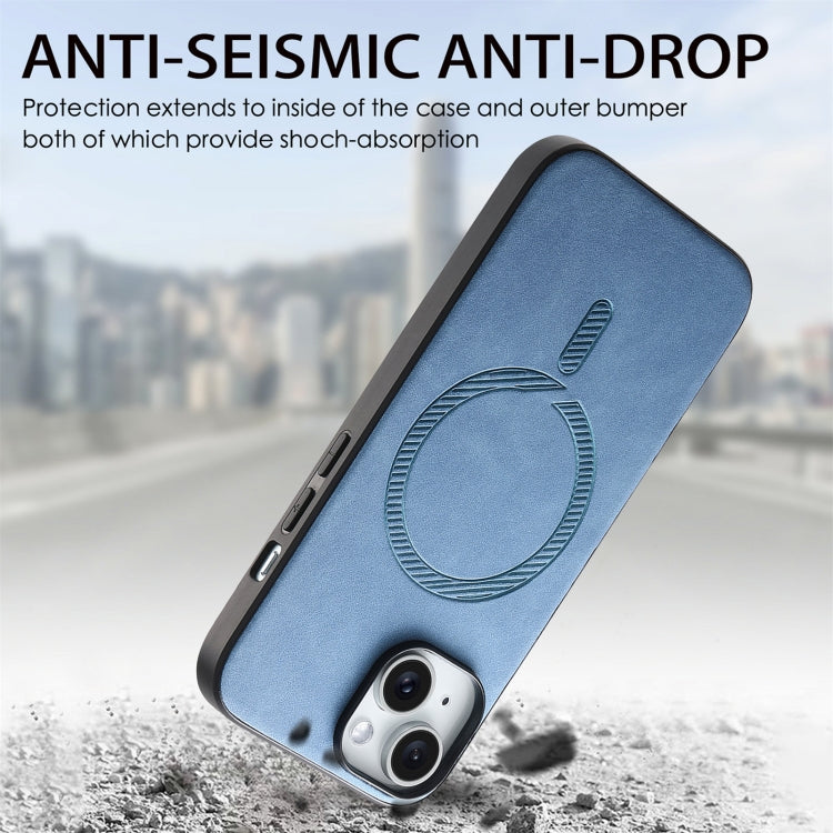 For iPhone 15 Pro Solid Color Retro Magsafe PU Back Cover Phone Case(Blue) - HoMEdemic™ 