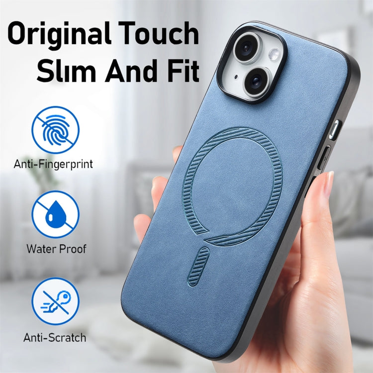 For iPhone 15 Pro Solid Color Retro Magsafe PU Back Cover Phone Case(Blue) - HoMEdemic™ 