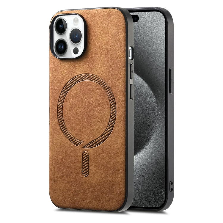 For iPhone 15 Pro Solid Color Retro Magsafe PU Back Cover Phone Case(Brown) - HoMEdemic™ 