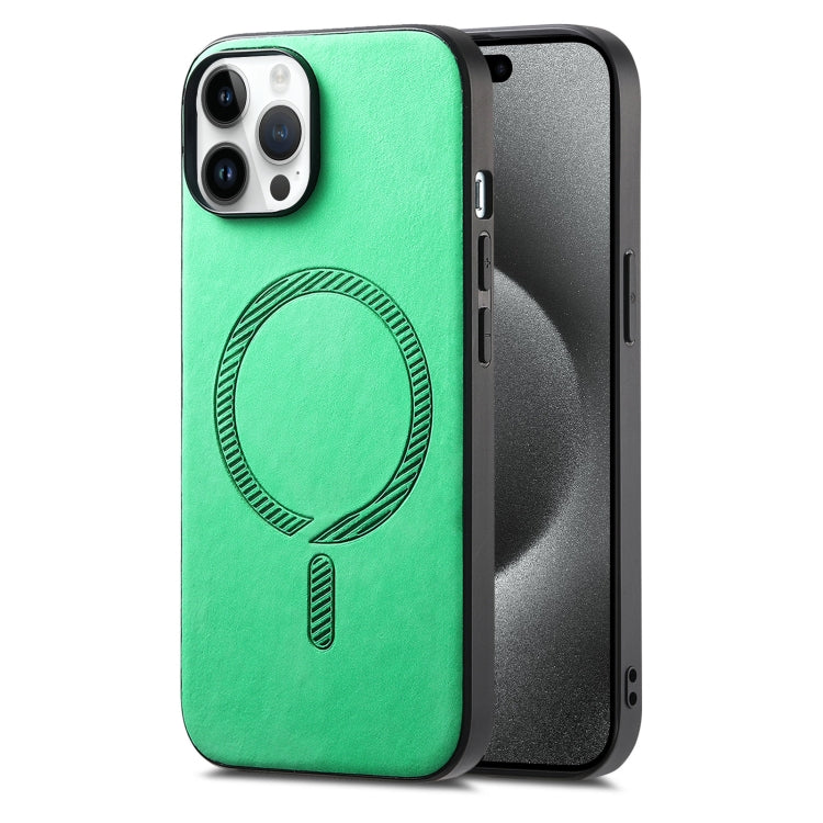 For iPhone 15 Pro Solid Color Retro Magsafe PU Back Cover Phone Case(Green) - HoMEdemic™ 