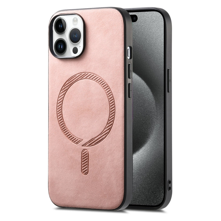 For iPhone 15 Pro Solid Color Retro Magsafe PU Back Cover Phone Case(Pink) - HoMEdemic™ 