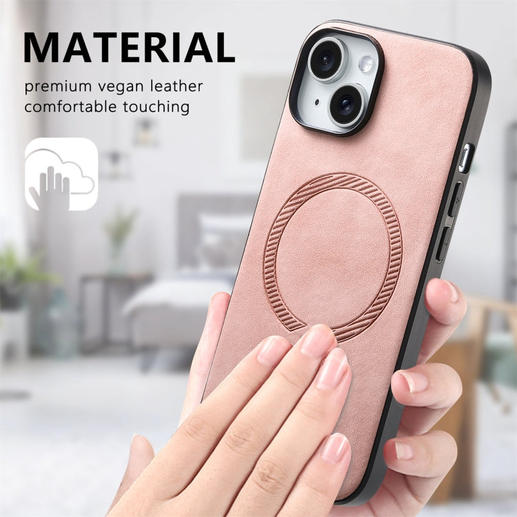 For iPhone 15 Pro Solid Color Retro Magsafe PU Back Cover Phone Case(Pink) - HoMEdemic™ 