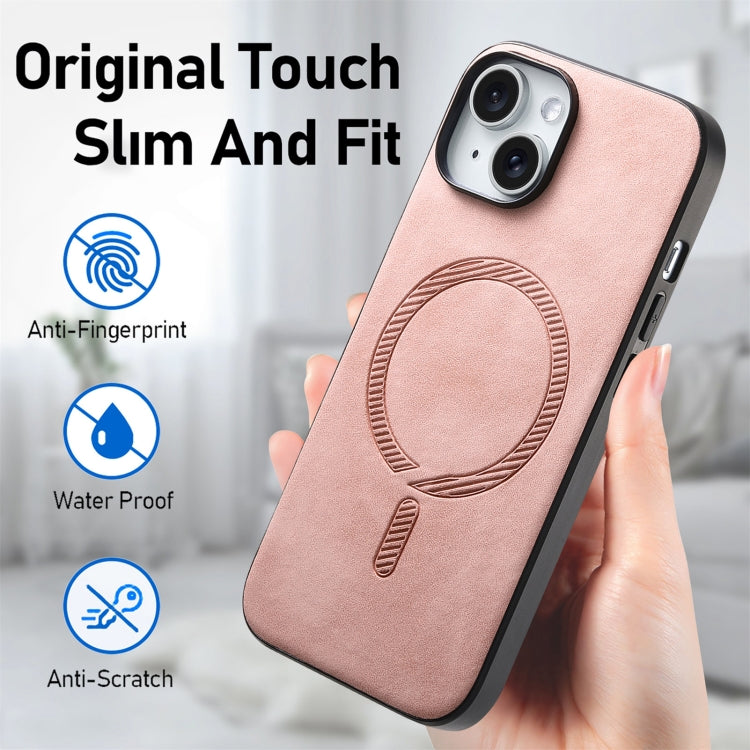 For iPhone 15 Pro Solid Color Retro Magsafe PU Back Cover Phone Case(Pink) - HoMEdemic™ 