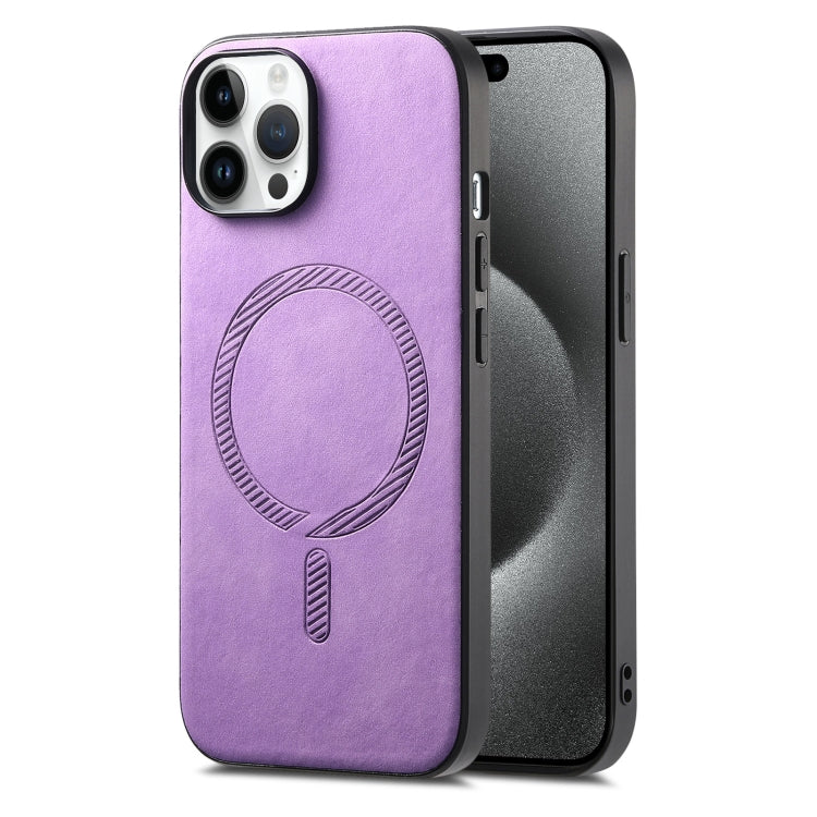 For iPhone 15 Pro Solid Color Retro Magsafe PU Back Cover Phone Case(Purple) - HoMEdemic™ 