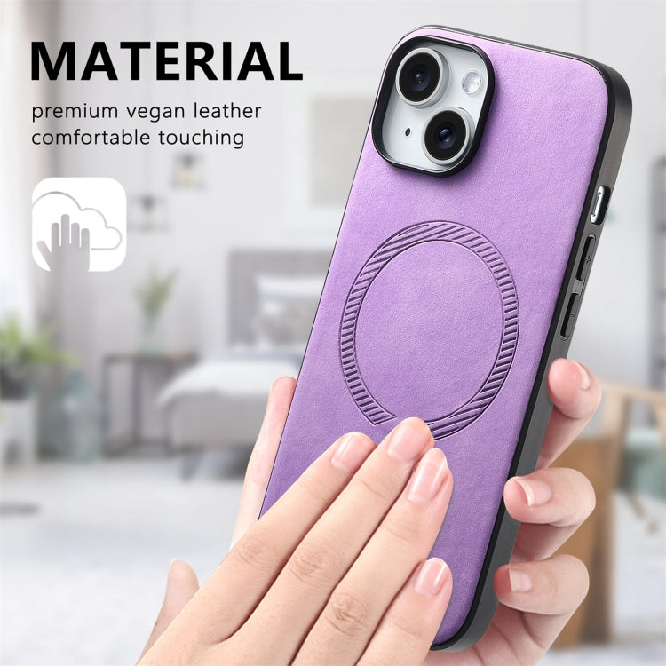 For iPhone 15 Pro Solid Color Retro Magsafe PU Back Cover Phone Case(Purple) - HoMEdemic™ 