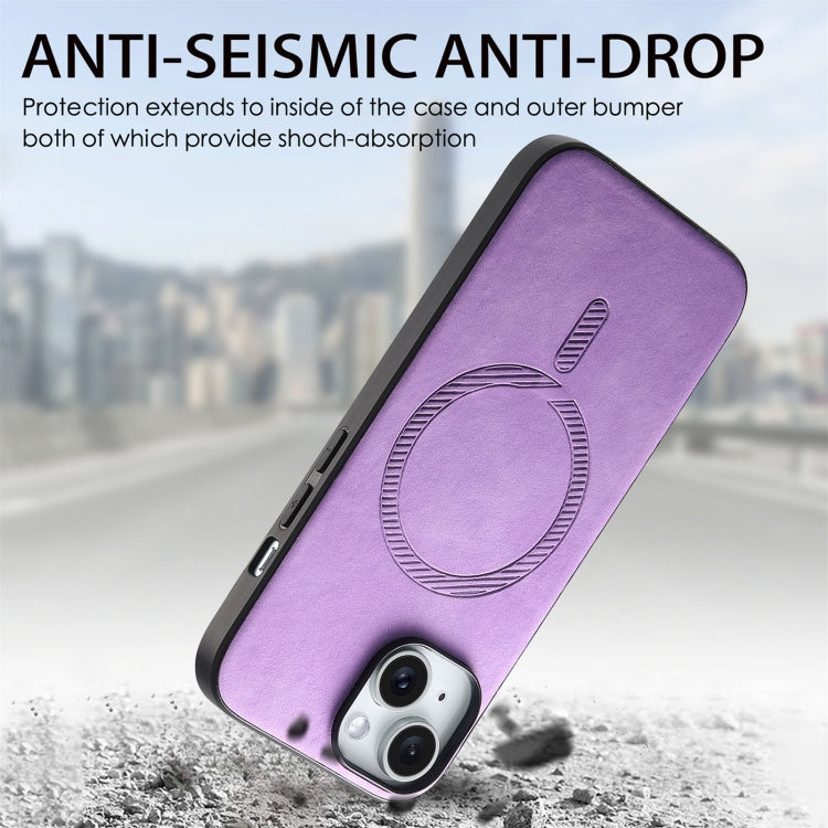 For iPhone 15 Pro Solid Color Retro Magsafe PU Back Cover Phone Case(Purple) - HoMEdemic™ 