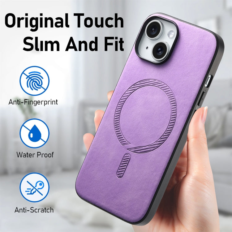 For iPhone 15 Pro Solid Color Retro Magsafe PU Back Cover Phone Case(Purple) - HoMEdemic™ 