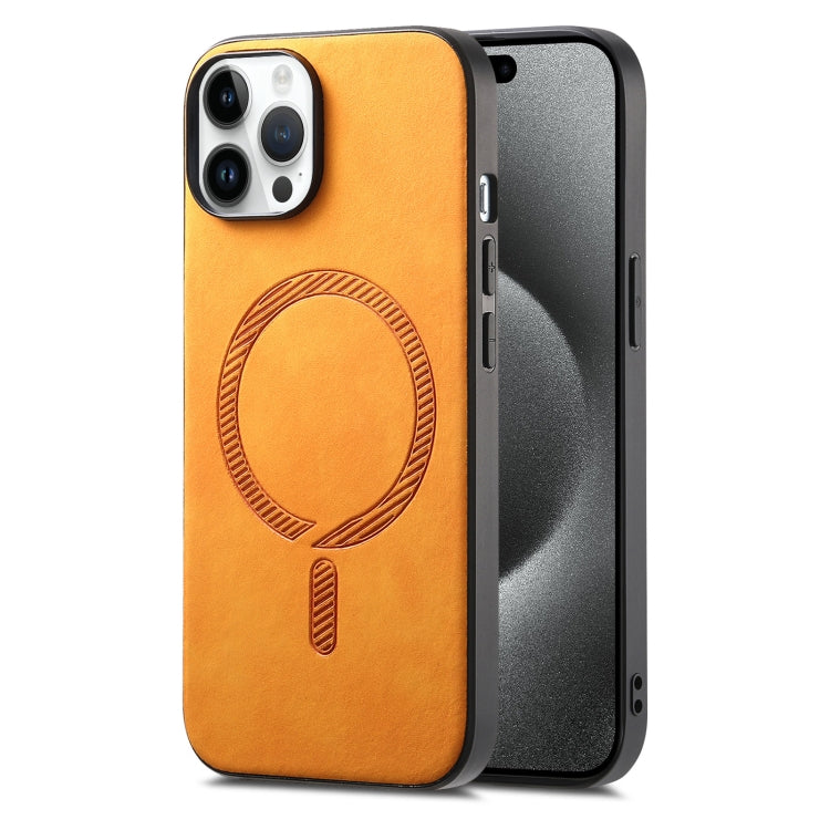 For iPhone 15 Pro Solid Color Retro Magsafe PU Back Cover Phone Case(Yellow) - HoMEdemic™ 