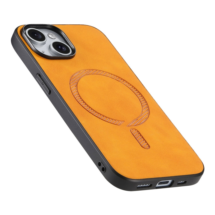 For iPhone 15 Pro Solid Color Retro Magsafe PU Back Cover Phone Case(Yellow) - HoMEdemic™ 