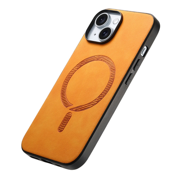 For iPhone 15 Pro Solid Color Retro Magsafe PU Back Cover Phone Case(Yellow) - HoMEdemic™ 