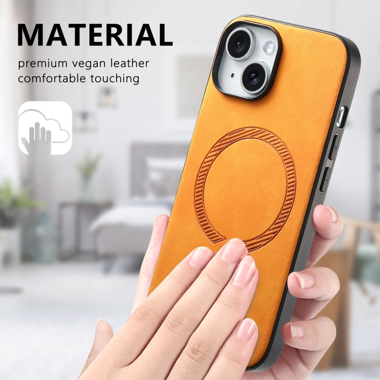For iPhone 15 Pro Solid Color Retro Magsafe PU Back Cover Phone Case(Yellow) - HoMEdemic™ 