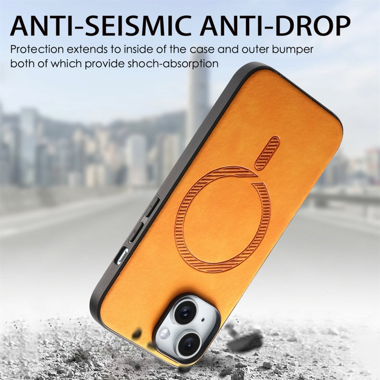 For iPhone 15 Pro Solid Color Retro Magsafe PU Back Cover Phone Case(Yellow) - HoMEdemic™ 