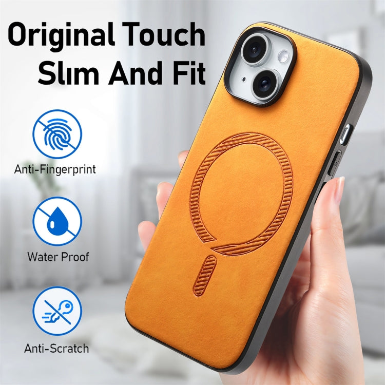 For iPhone 15 Pro Solid Color Retro Magsafe PU Back Cover Phone Case(Yellow) - HoMEdemic™ 