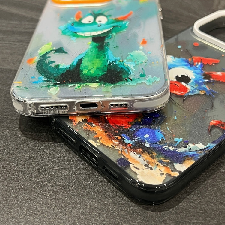For iPhone 15 Pro Splash-ink AI Cute Dragon PC Hybrid TPU Phone Case(Green Dragon) - HoMEdemic™ 