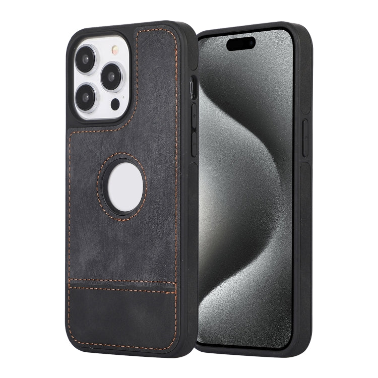 For iPhone 15 Pro Splicing Sewing Hollow Cutout PU Phone Case(Black) - HoMEdemic™ 