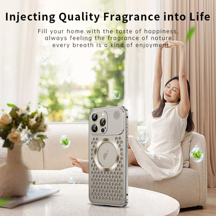 For iPhone 15 Pro Spring Buckle MagSafe Magnetic Metal Aromatherapy Phone Case(Silver) - HoMEdemic™ 