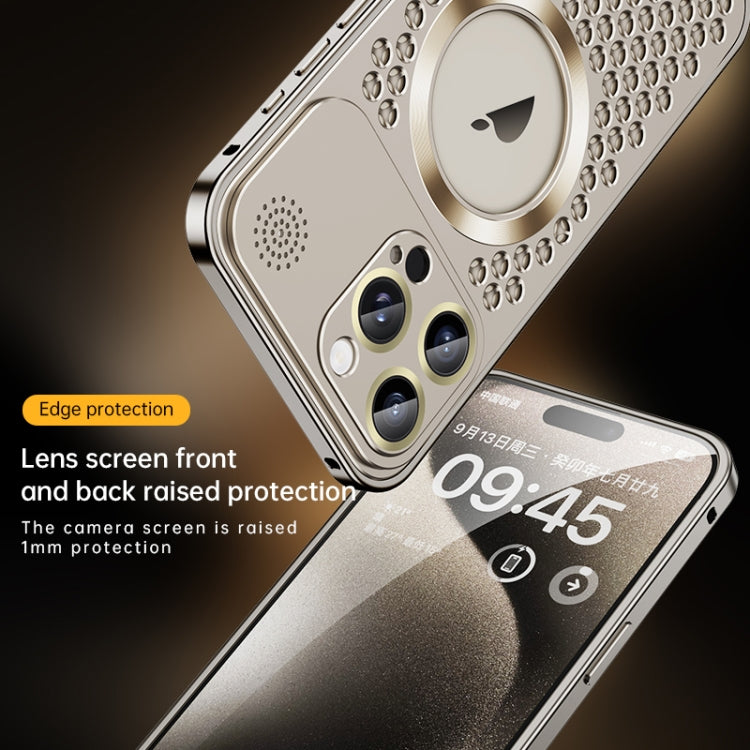 For iPhone 15 Pro Spring Buckle MagSafe Magnetic Metal Aromatherapy Phone Case(Silver) - HoMEdemic™ 