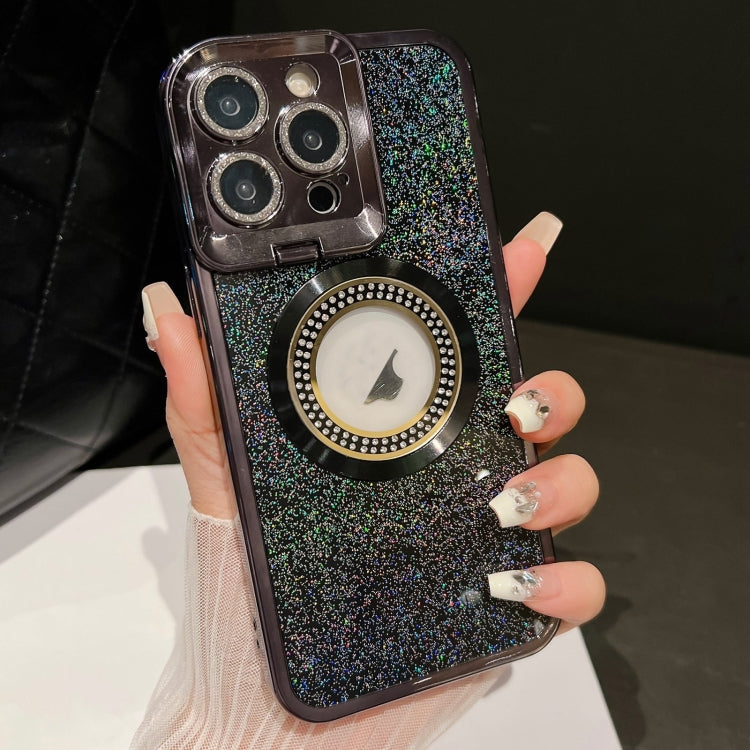 For iPhone 15 Pro Starry Glitter MagSafe Lens Holder Phone Case(Black) - HoMEdemic™ 