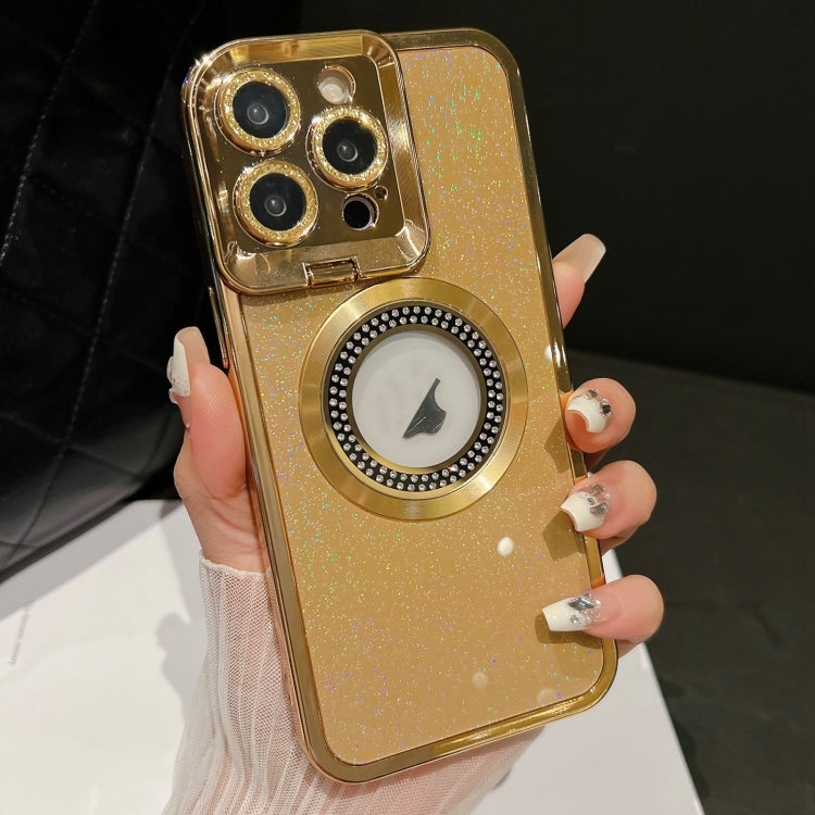 For iPhone 15 Pro Starry Glitter MagSafe Lens Holder Phone Case(Gold) - HoMEdemic™ 