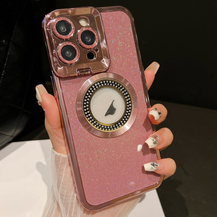 For iPhone 15 Pro Starry Glitter MagSafe Lens Holder Phone Case(Pink) - HoMEdemic™ 