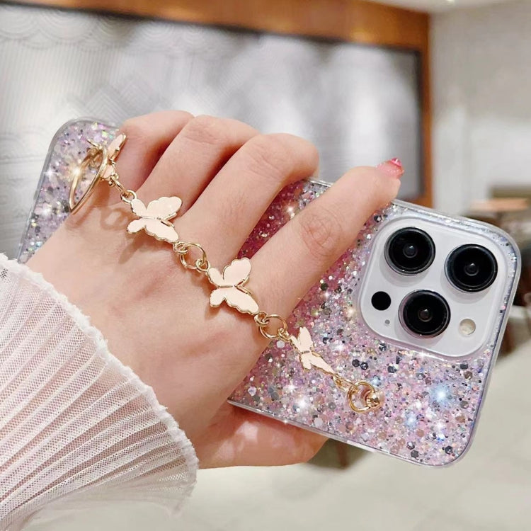 For iPhone 15 Pro Starry Sequin Butterfly Chain Epoxy TPU Phone Case(Blue) - HoMEdemic™ 