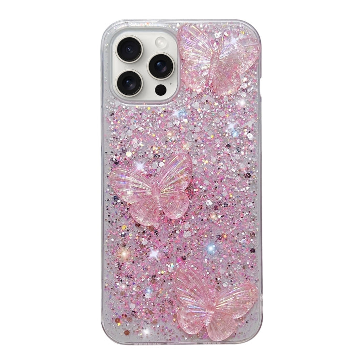 For iPhone 15 Pro Starry Sequin Crystal Butterflies Epoxy TPU Phone Case(Pink) - HoMEdemic™ 