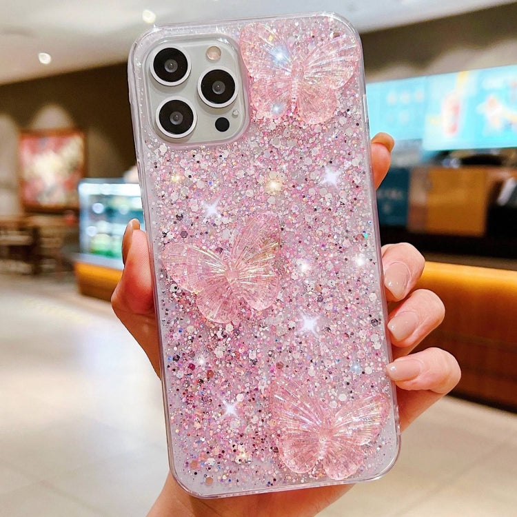 For iPhone 15 Pro Starry Sequin Crystal Butterflies Epoxy TPU Phone Case(Pink) - HoMEdemic™ 