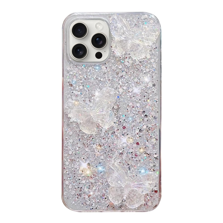 For iPhone 15 Pro Starry Sequin Crystal Butterflies Epoxy TPU Phone Case(Silver) - HoMEdemic™ 